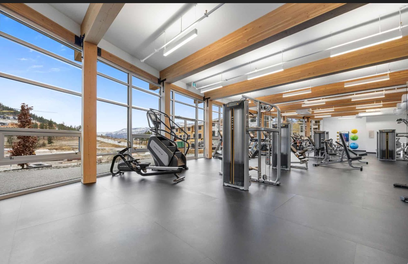 Fitness centre with floor-to-ceiling windows